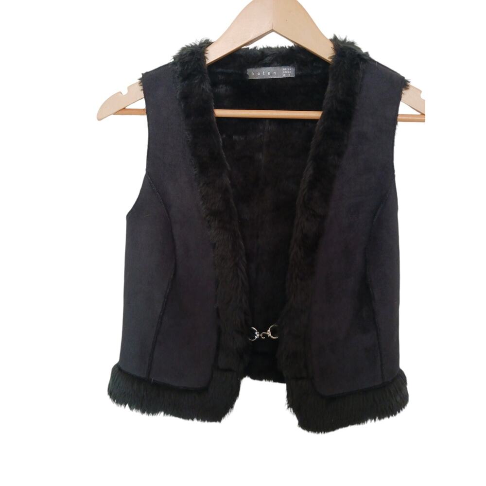KOTON black suede faux fur lined vest made in turkey dark romantic boho size Xs